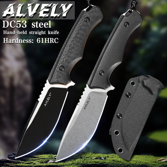 DC53 steel fixed blade straight knife, G10 handle with K sheath, outdoor camping hunting self-defence knife, camping EDC tool