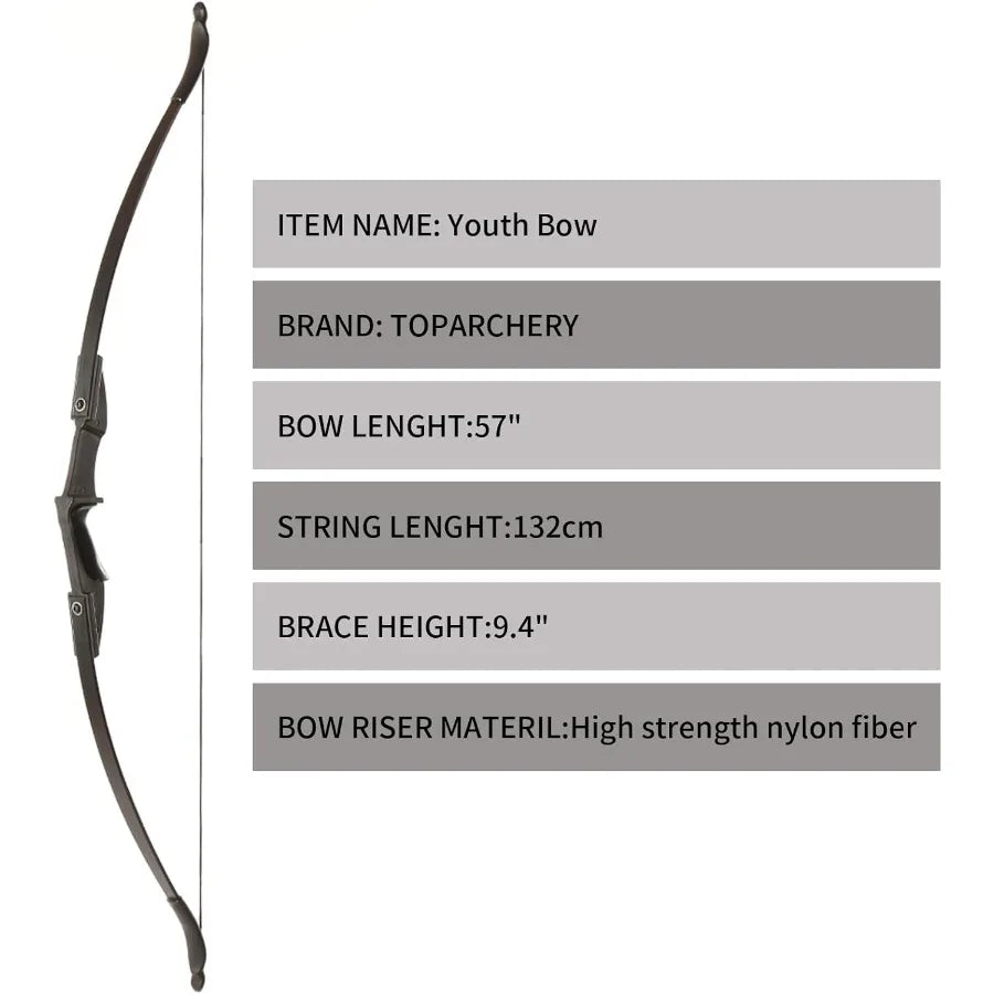 57 Takedown Youth Recurve Bow for Beginner Teenagers Hunting Black Long Bow Right Left Hand Adjustable Draw Weight 2