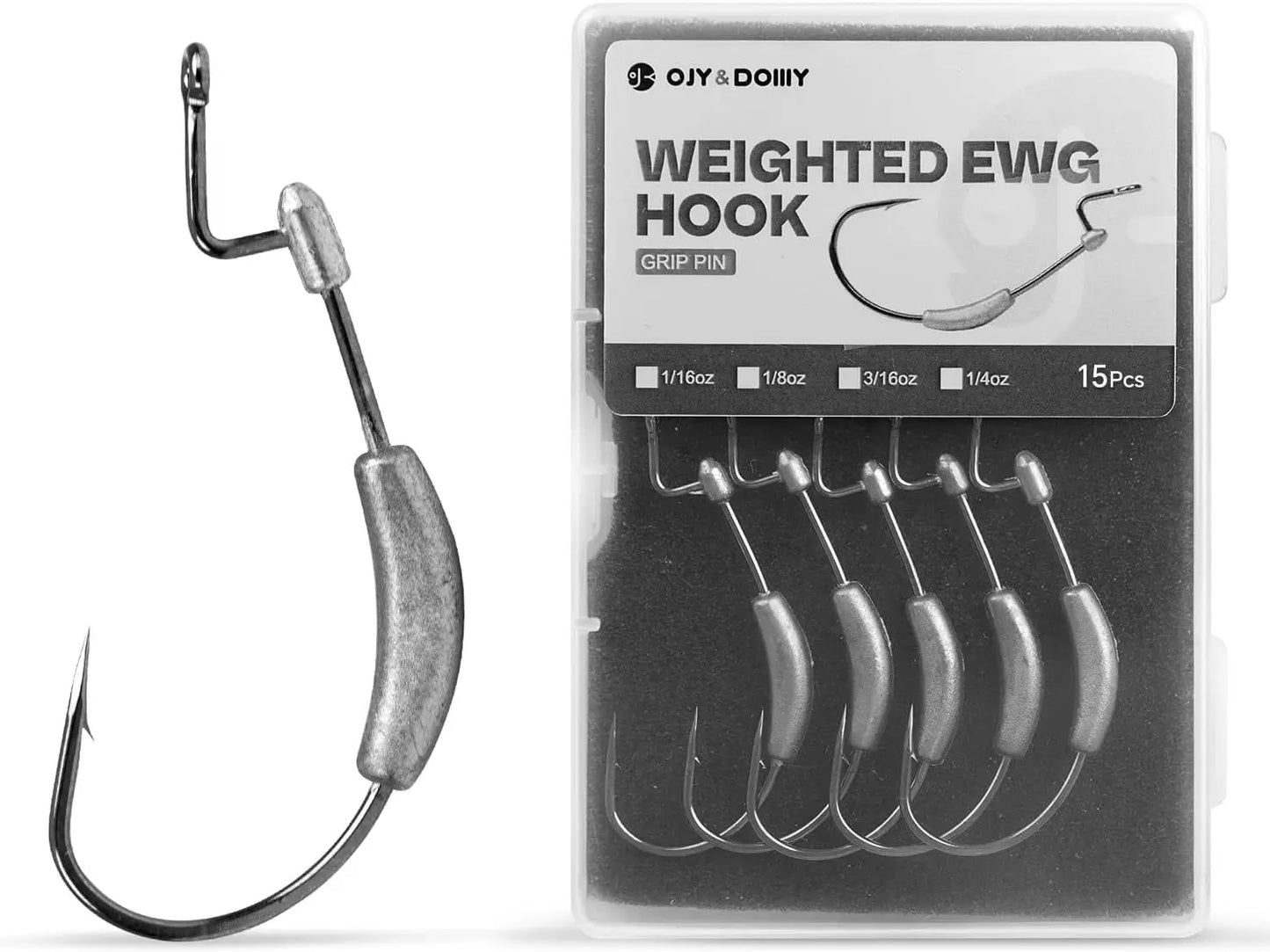 Weighted Swimbait Hooks with Molded Bait Keeper, Weedless EWG Worm Hooks 2/0-5/0 1/16-1/4oz 15pcs