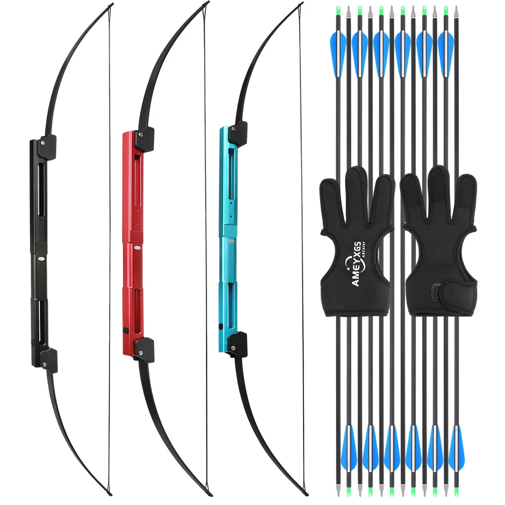 58 Inch Archery Takedown Folding Longbow Lightweight Aluminum Handle 25/35/40/50/60Lbs Left & Right Hand Target Hunting Bow