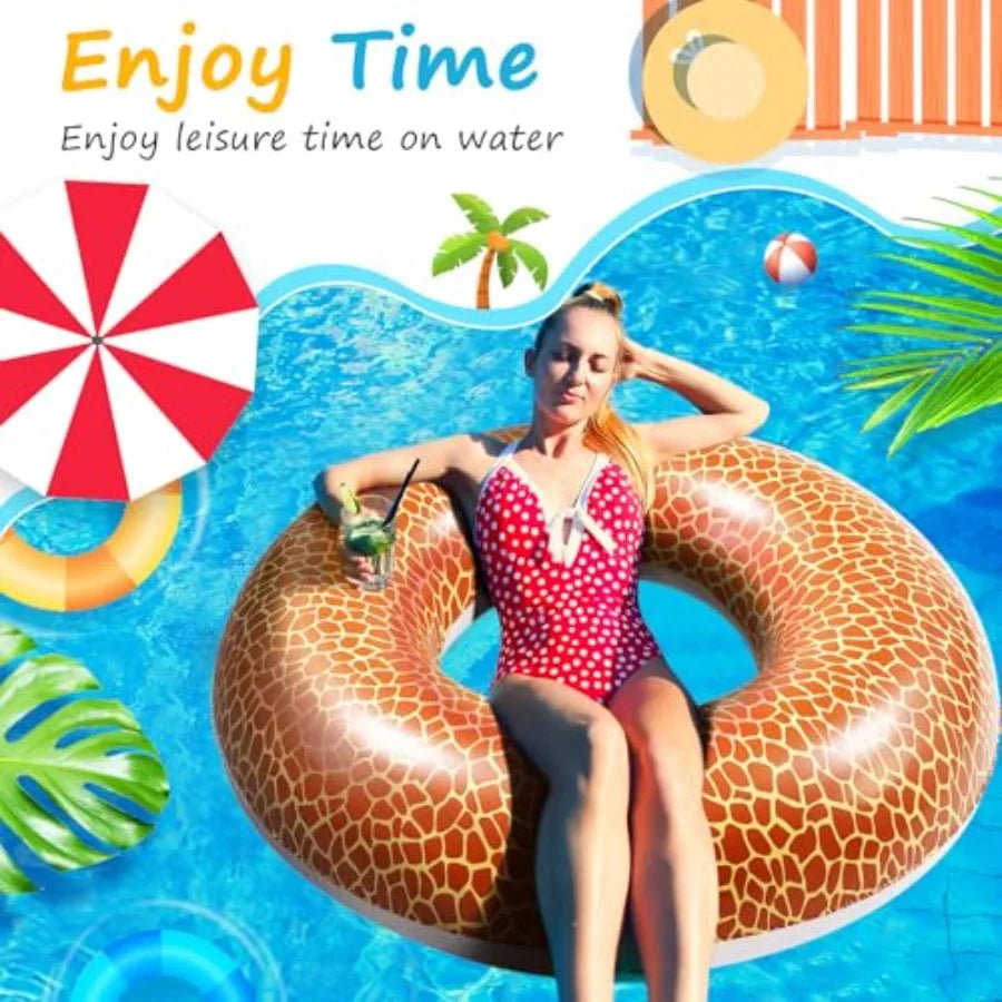 12 Pcs Large Inflatable Pool Float Tubes for Adults 32 Inches Tropical Leaves and Animal Patterns Swimming Rings Tube Floaties