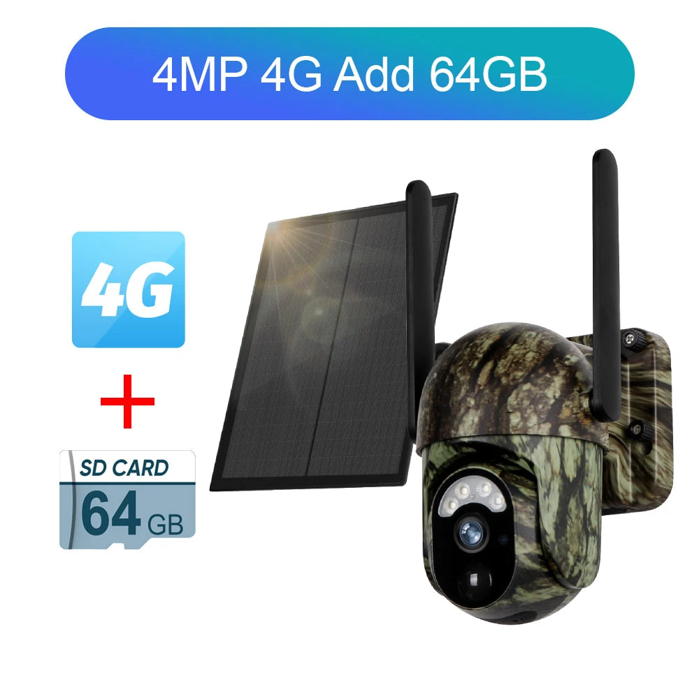Ubox 4G SIM Solar Security Camera WiFi Outdoor Surveillance Camera Cellular Trail Cam Color Night Vision Human/Animal Detection