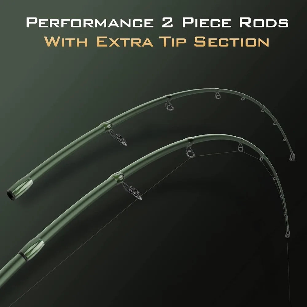 Fishing Rods with Graphite Blanks - 2-Piece Casting & Spinning Rods with Extra Tip for Smooth Casting and Comfort