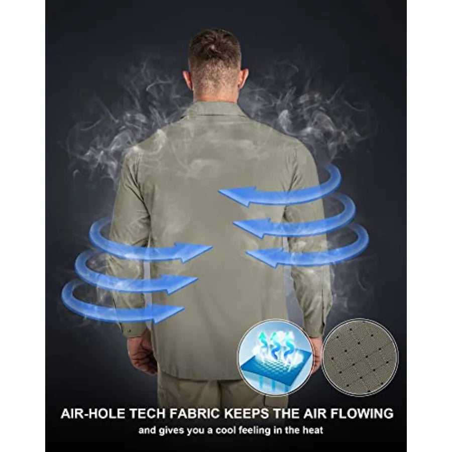 33000Feet Men's Long Sleeve Sun Protection Shirt UPF 50+ UV Quick Dry Cooling Fishing Shirts for Travel Safari Camping Hiking