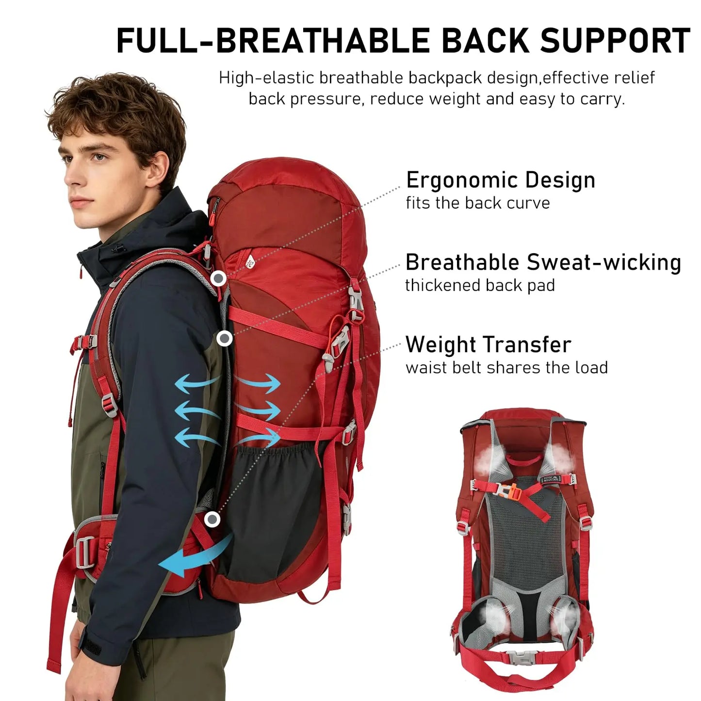 50L Hiking Camping Backpack Lightweight Waterproof Travel Outdoor Sport Climbing Bag With Rain Cover