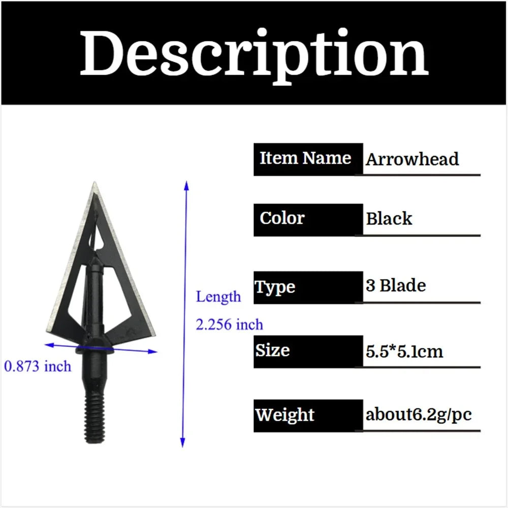 Hunting Broadhead Tips 12pcs 100Grain 3 Fixed Blades Stainless Steel Anti-Rust Screw-in Arrowheads for Compound Recurve Bow Shooting Target Practice DIY Arrow Shaft Outdoor Archery Accessories
