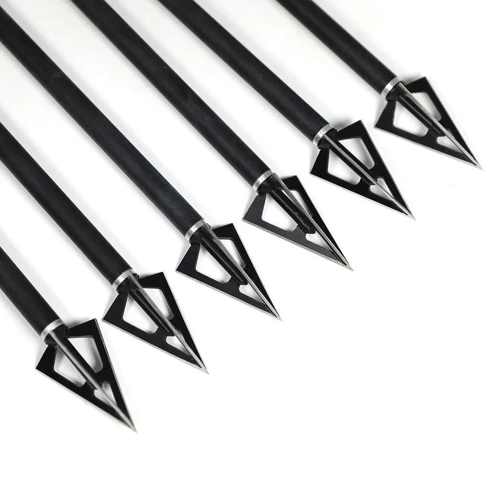 Hunting Broadhead Tips 12pcs 100Grain 3 Fixed Blades Stainless Steel Anti-Rust Screw-in Arrowheads for Compound Recurve Bow Shooting Target Practice DIY Arrow Shaft Outdoor Archery Accessories
