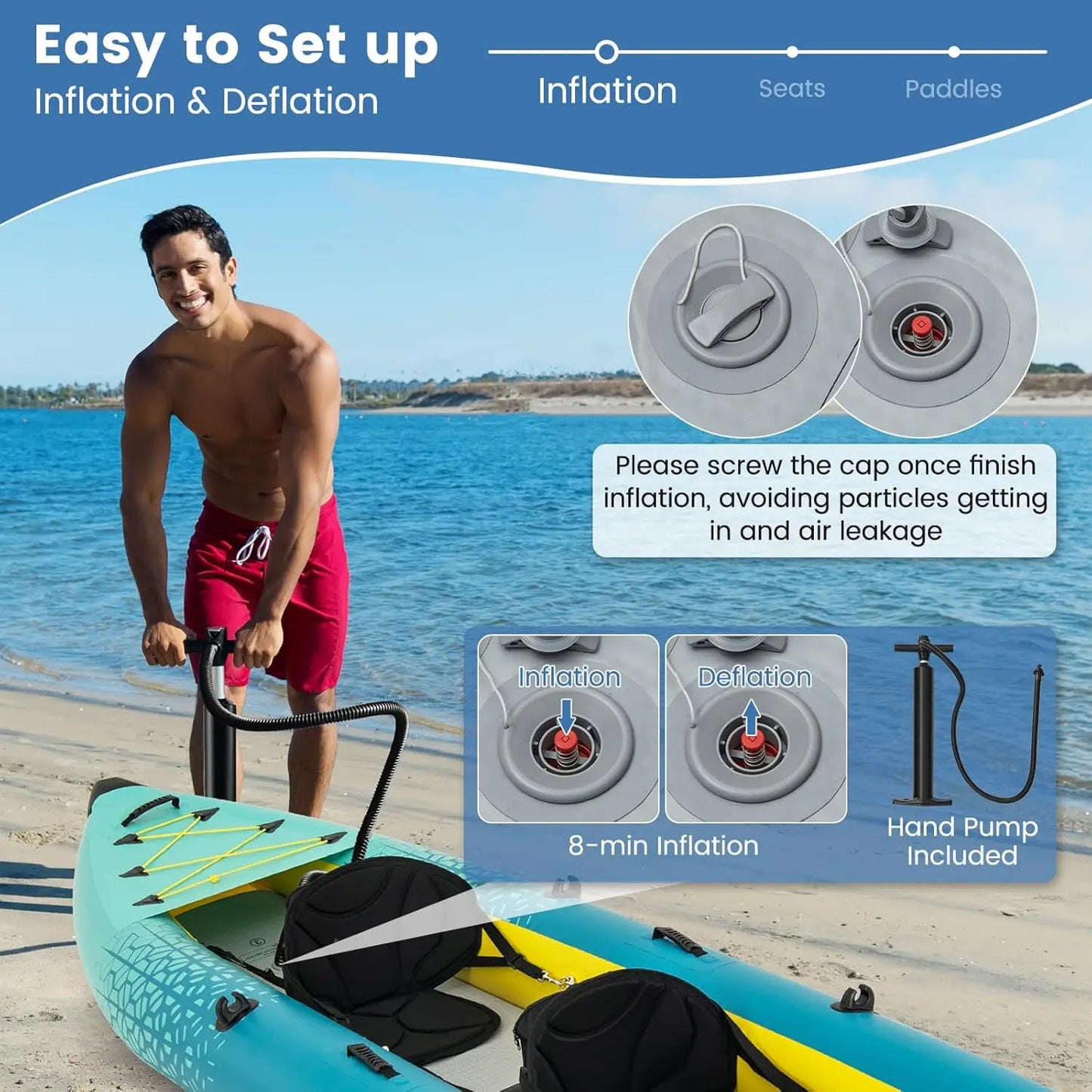 Inflatable Kayak, 2 Person Canoe with 507 lbs Capacity, Drop-Stitch Floor, All Accessories & Carry Bag, 12.5 ft Large, Custom