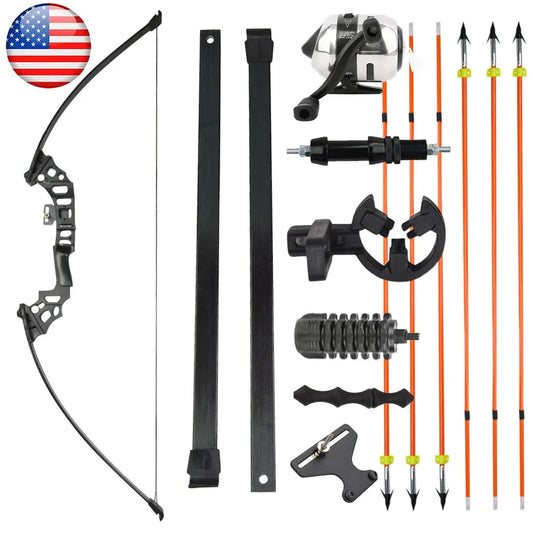 Bowfishing Recurve Bow Kit 40lbs Complete Fishing Archery Set with Solid Fiberglass Fishing Arrows & Fishing Reel Lightweight Straight Bow for Outdoor Water Fishing Hunting Target Shooting Sports