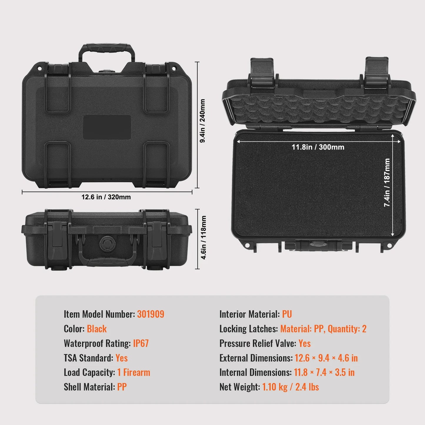 SucceBuy Hard Pistol Cases with Pre-cut PU Foam Lining Waterproof Dustproof Hard Gun Case for 1/2/5/6Pistol Lockable Pistol Case