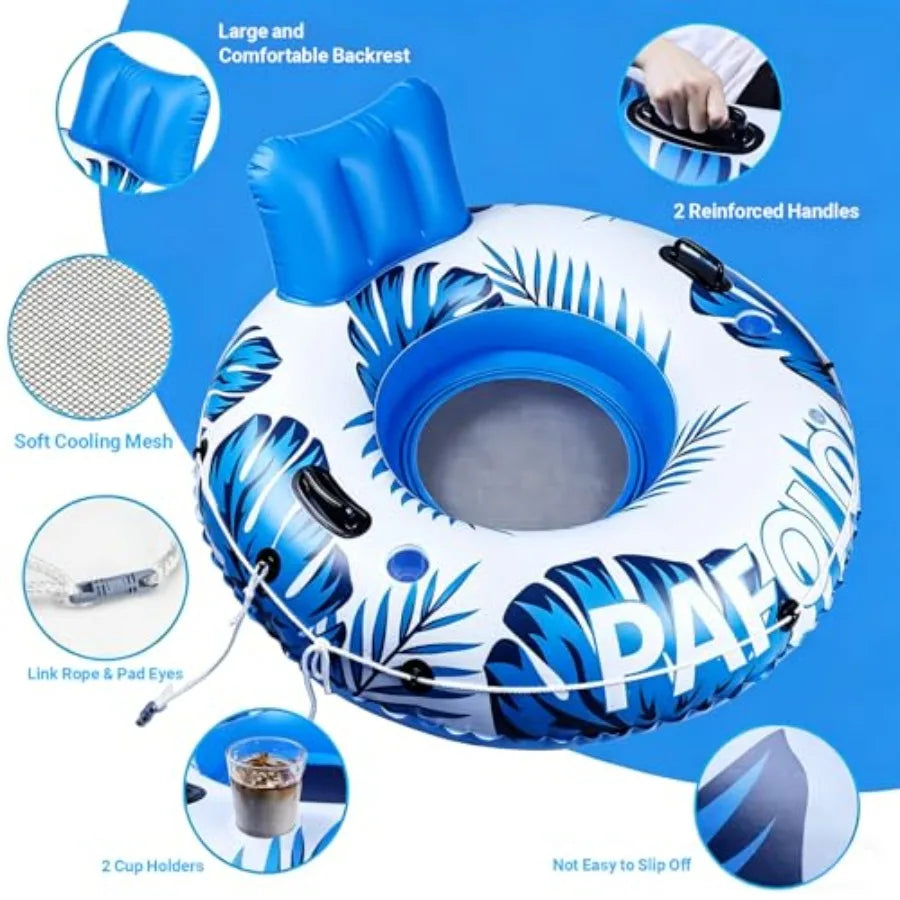 Inflatable River Tube Float, 53''Pool Float Adult, River Tubes for Floating Heavy Duty with Mesh Bottom, Water Tubes for Beach