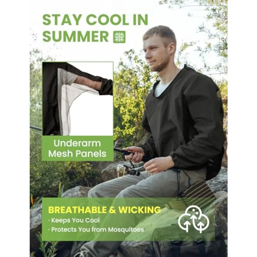 Mosquito Jacket Durable Bug-Proof Jacket with Adjustable Hood and Pocket Summer Mosquito Suit Outdoor Proof Clothing