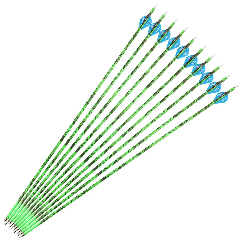 Archery Arrows 30 Inch Camo Mixed Carbon Spine 500 ID6.2mm with Rubber Vanes for Hunting Target Shooting Practice