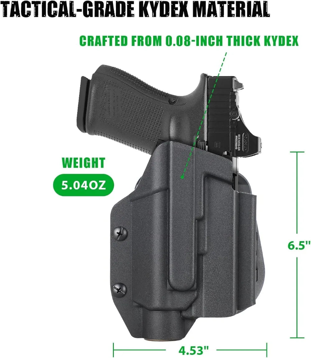 Tactical Kydex Light Bearing Holster for Glock 19 Gen4/5/19X | Fits Streamlight TLR-1/1S/HL/HP, TLR-2/2G/HL/HP-G/2S | Optic Cut, Adjustable, Open Muzzle