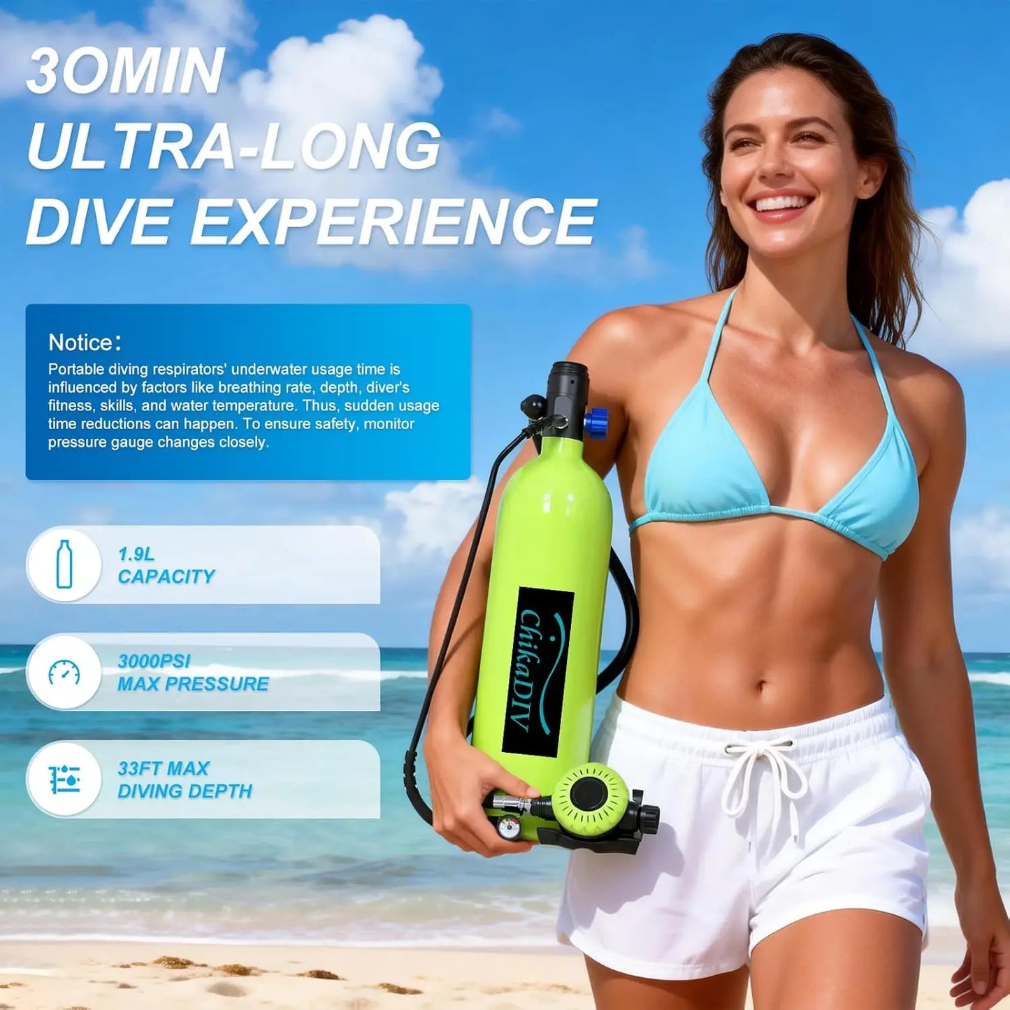 Portable Diving Kit for Adults - 1.9L Mini Scuba Tank Pony Bottle, Underwater Entertainment, Emergency Rescue Lung