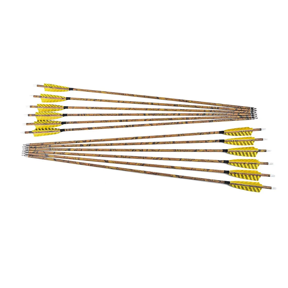 12PCS 30inch Archery Carbon Arrows 4" Natural Feather 500 Spine Removable Tips for Compound Recurve Bow Hunting Target