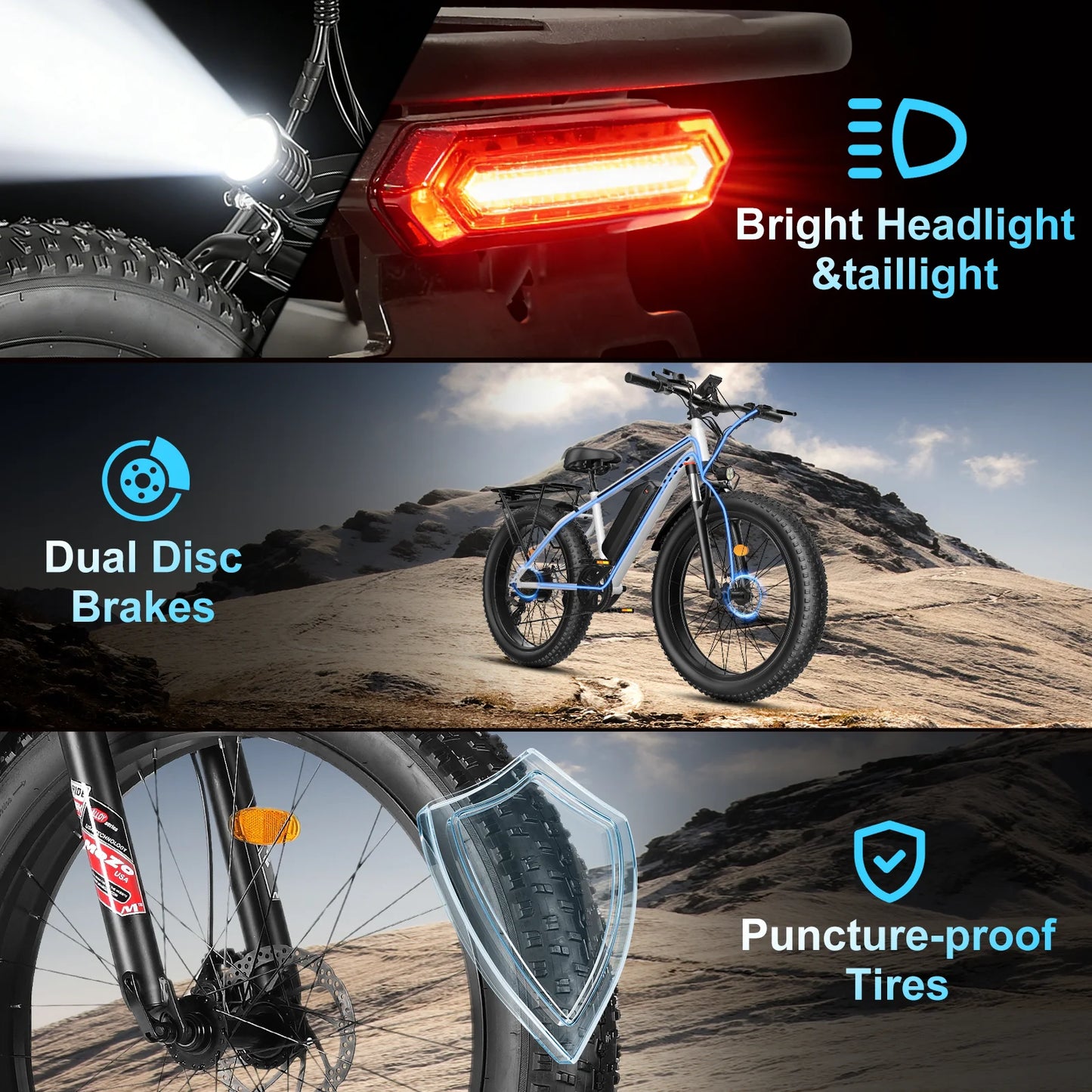 OBX Electric Bike for Adults 1500W Peak Motor 31MPH Fast Speed 48V 15Ah Battery 26" Fat Tire Mountain Ebike 360lbs Max Load Aluminum