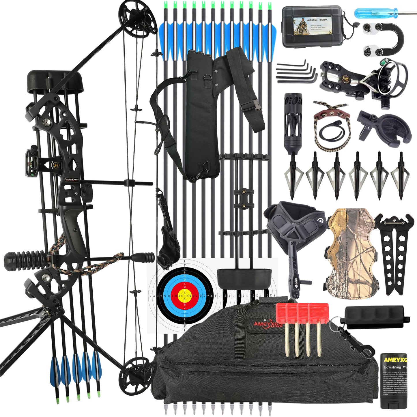 Dual Use Compound Bow Set RH 40-70Lbs Adjustable Draw Weight Aluminum Riser Complete Kit for Target Shooting Practice
