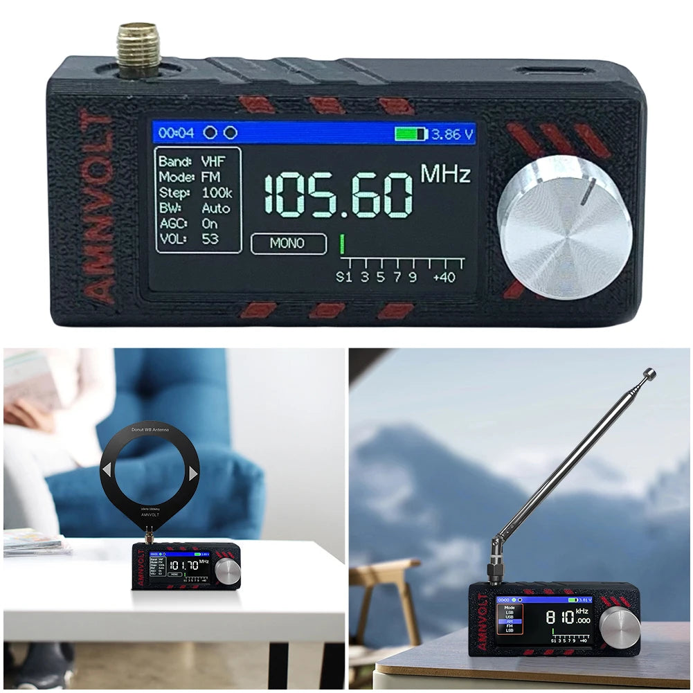 New Upgrade SI4732 0.5-108mhz Mini Pocket Radio 1.9inch IPS Screen HF SW MW VHF Radio with 2PCS Antenna All Band Radio Receiver