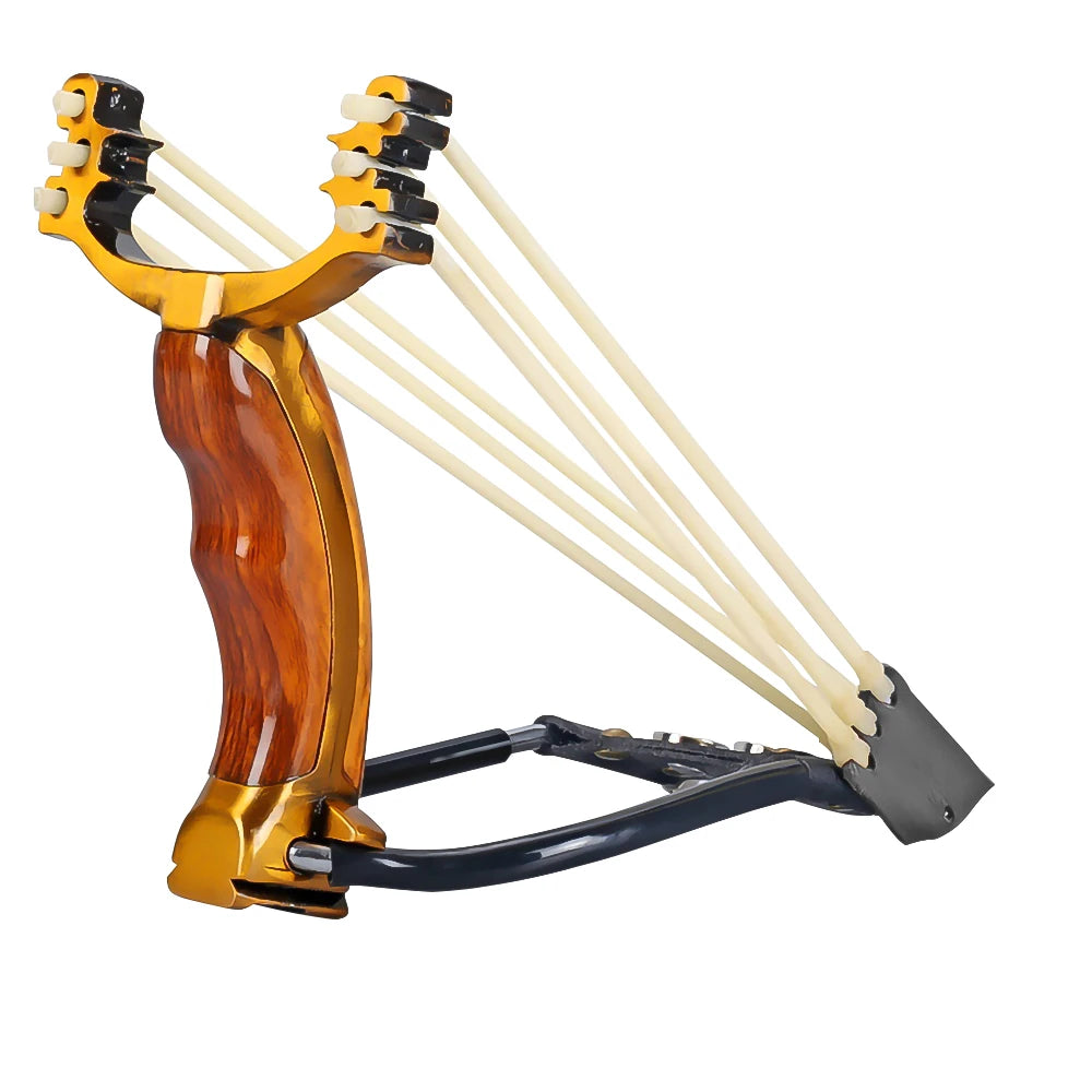 High Precision Outdoor Slingshot Set Alloy Wooden Handle Brown with 3 Rubber Bands 100 Beads Bracket Wrench Protective Gear