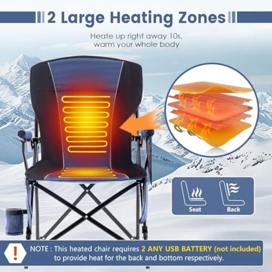 Heated Camping Chairs for Adults, Portable Heated Chairs for Outdoor, Outdoor Heated Chair, Folding Chairs, Heavy Duty Lawn Cha