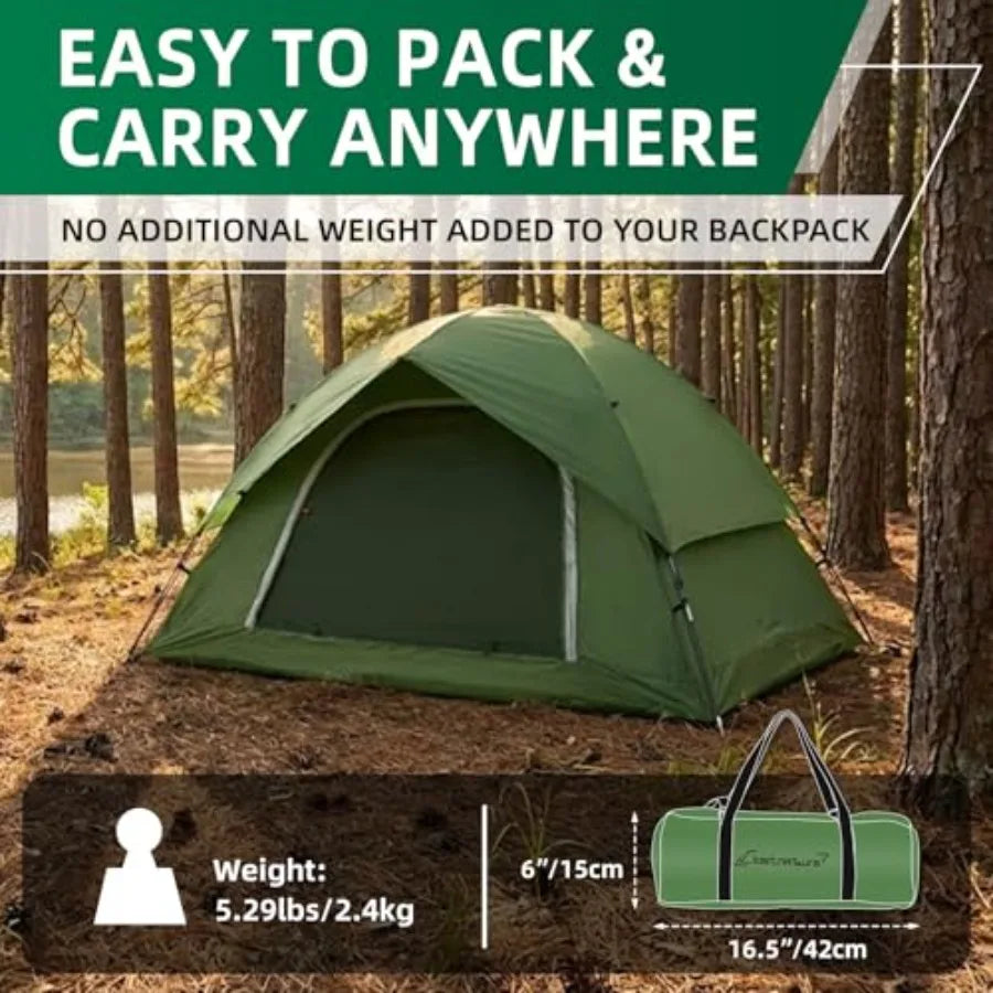 Camping Tent for - Waterproof Two Tents for Camping Small Easy Up Tent for Family Outdoor Scouts in All Weather and All Season
