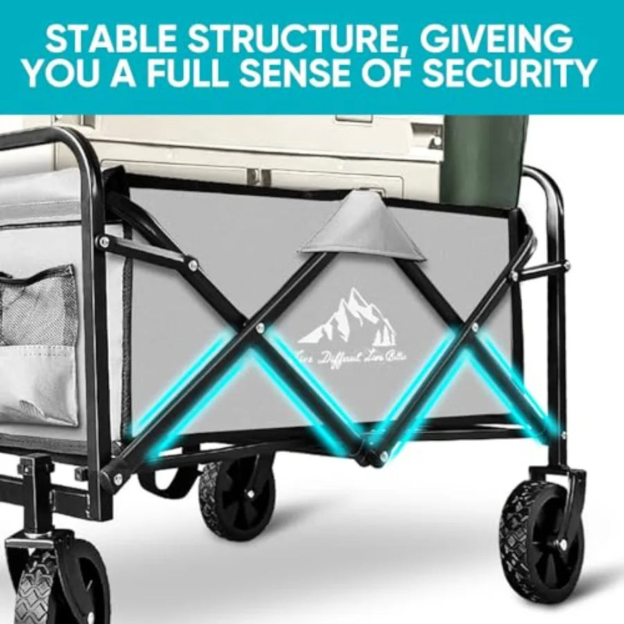 Collapsible Foldable Wagon, Beach Cart Large Capacity, Heavy Duty Folding Wagon Portable, for Outdoor Sports, Shopping, Camping