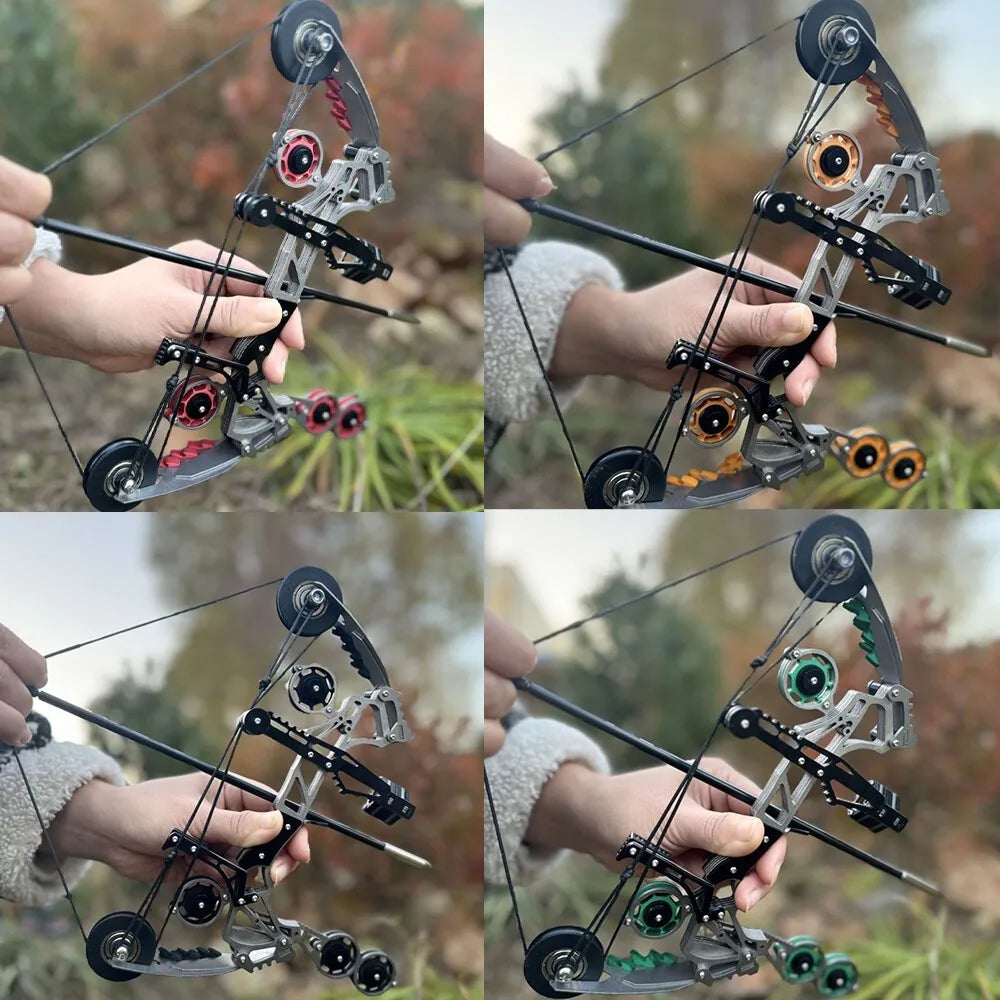 Mini Compound Bow 11-inch 10lbs Stainless Steel Pocket Bow with 4/8pcs Arrows Compact Portable Design for Sports Shooting Entertainment Gift Beginner Target Practice Indoor Outdoor Archery Accessories