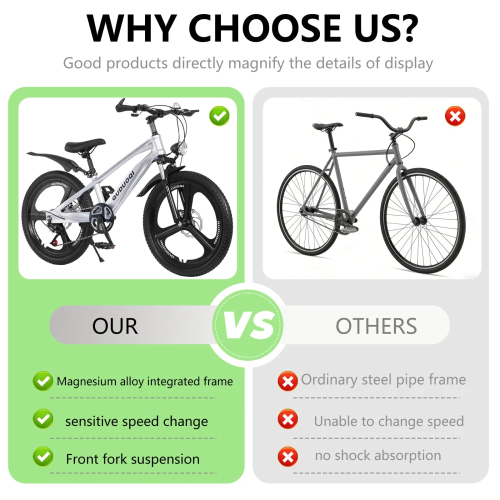 Ye FKZNPJ 20 Inch 7-Speed Kids Mountain Bike with Magnesium Alloy Frame & One-Piece Wheels, Lightweight Bicycle for 8 - 12 Year Old Boys and Girls