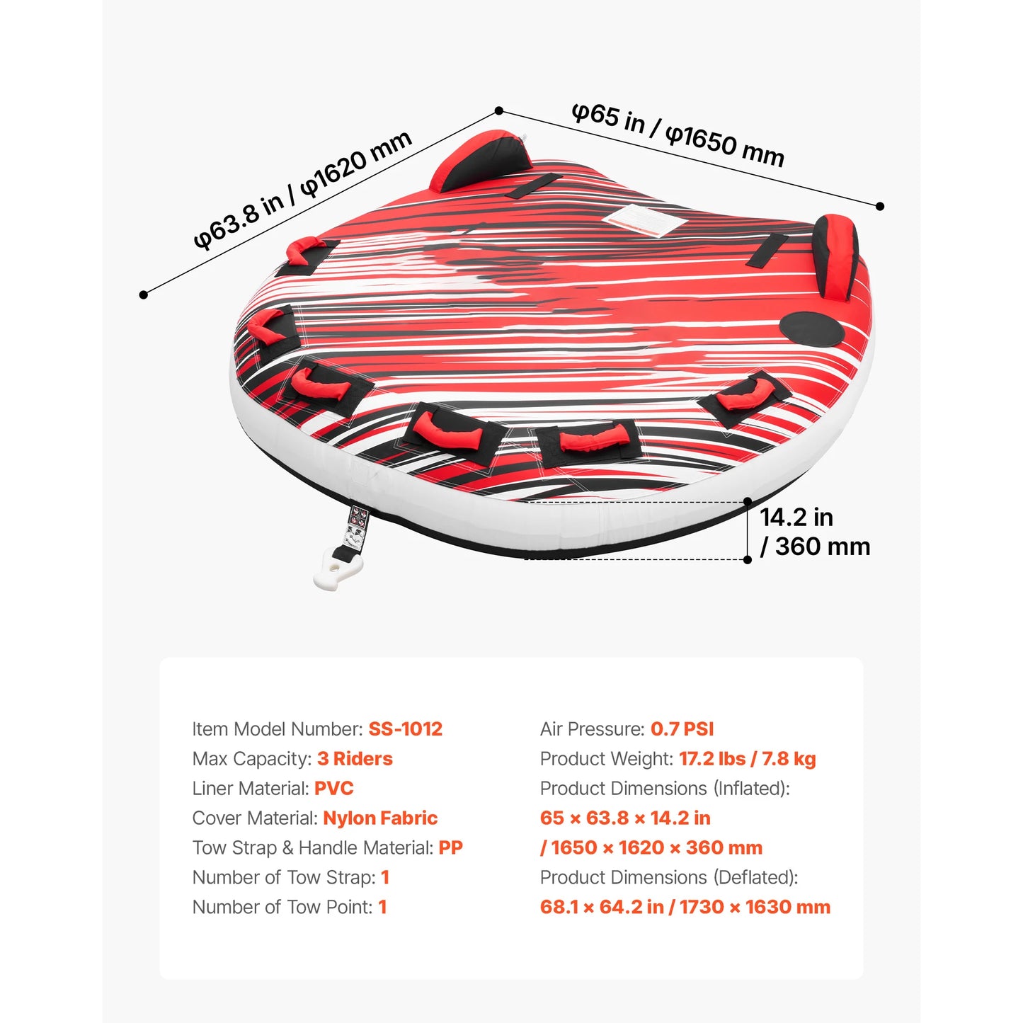 Towable Tubes for Boating 2-4 People Inflatable Boat Tubes and Towables with Anti-Slip Pad Water Sport Tube for Boat