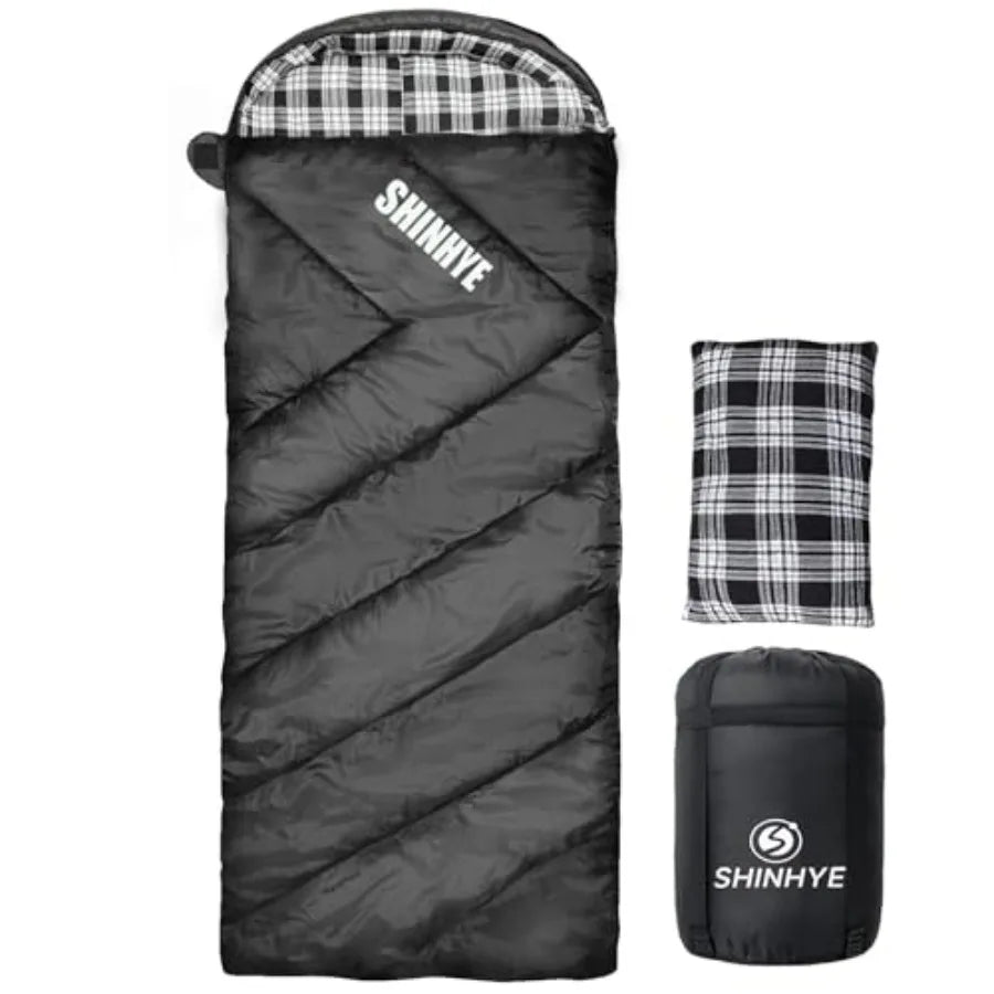 0 Degree Sleeping Bag for Adults - Cotton Flannel 4 Season Cold Weather Winter, XXL Big and Tall Camping Sleeping Bag with Comp