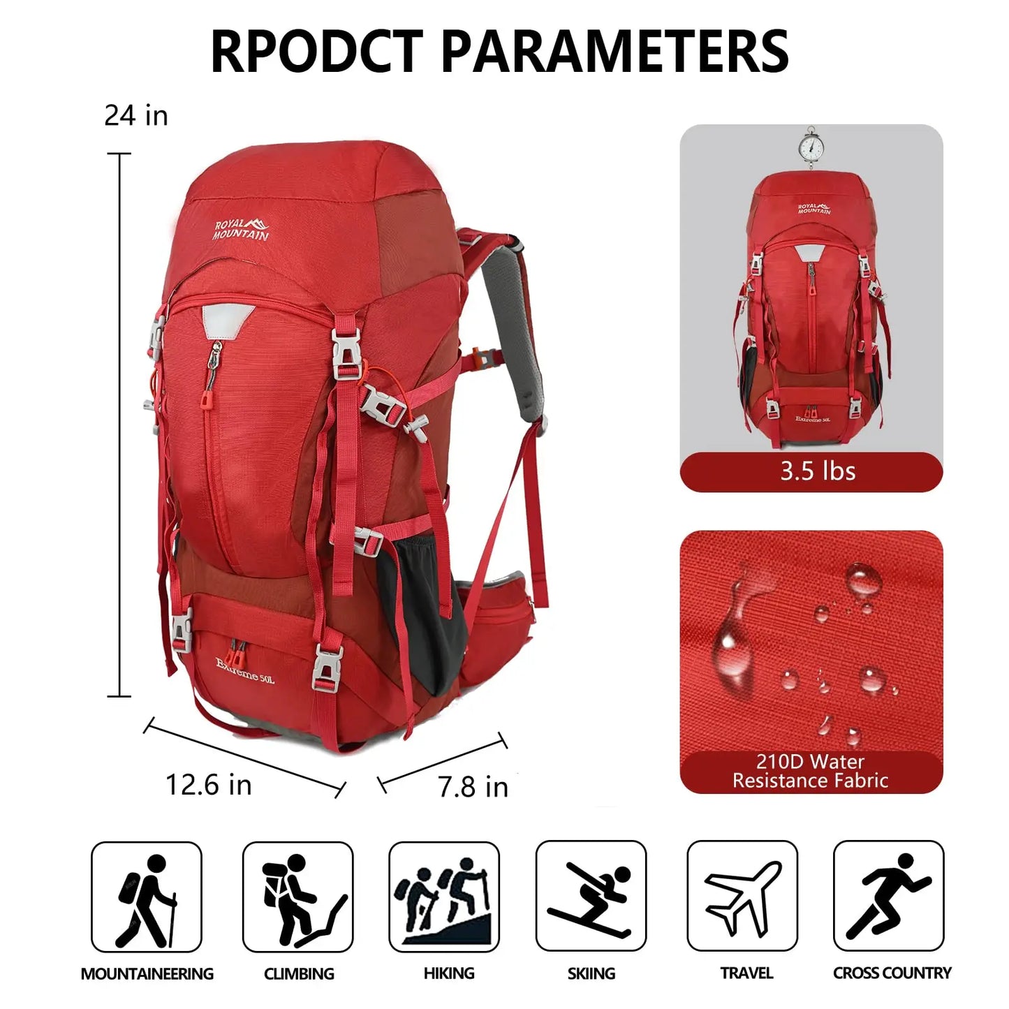 50L Hiking Camping Backpack Lightweight Waterproof Travel Outdoor Sport Climbing Bag With Rain Cover