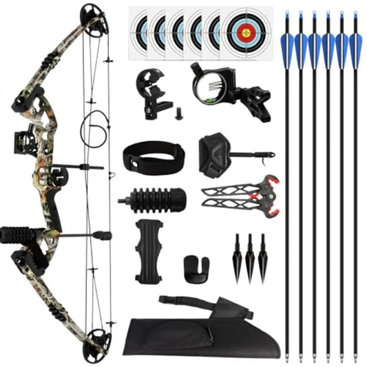 Compound Bow Kit Adjustable for Outdoor Use Target Practice 20-70lbs Archery Set with Carbon Arrows and Accessories