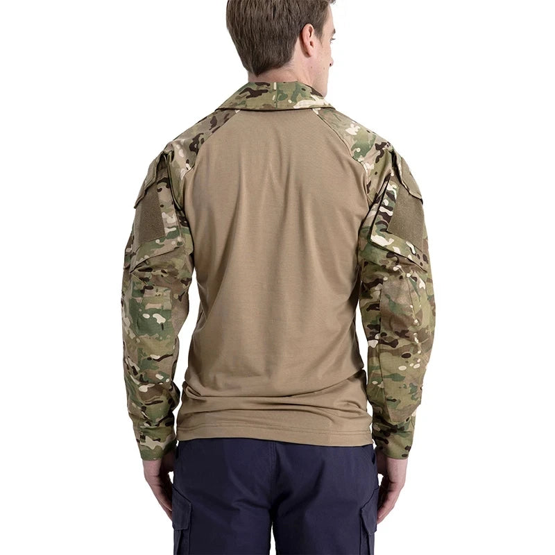 Outdoor Tactical T-Shirts Men Combat Military Army CP Camo Long Sleeve Hiking Hunting Clothes Climbing Shirt Cotton Shirt