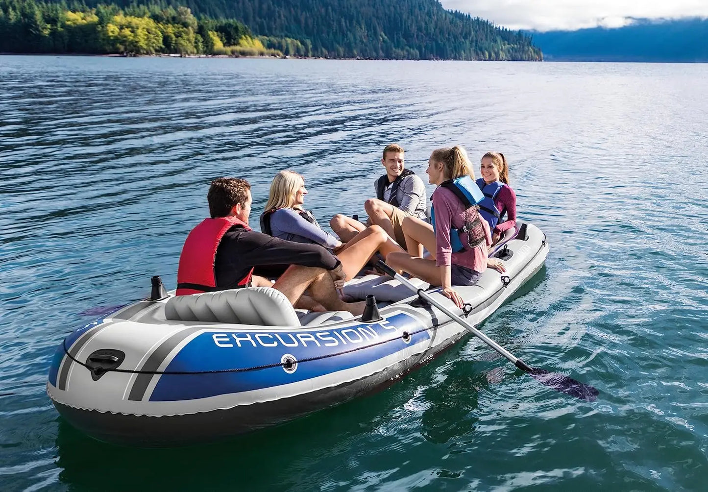 5 Person Inflatable Boat, Fishing River Raft Set with Oars, 1300lb Capacity Portable Blow Up, Custom