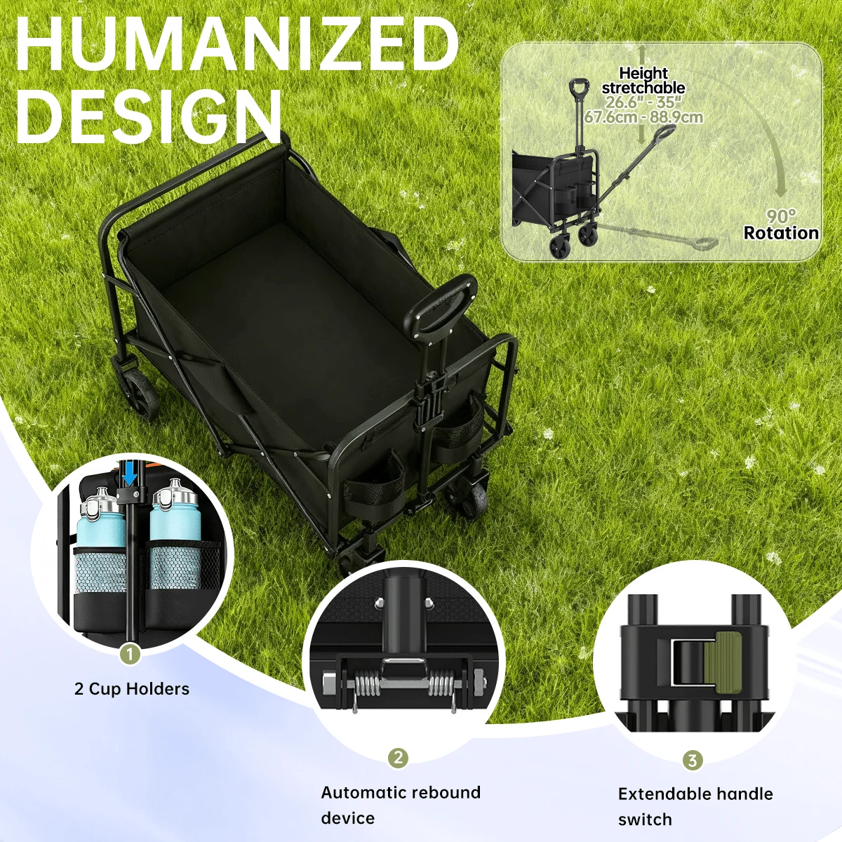Camping Wagon All-Terrain Heavy-Duty Folding Hand Truck, Camping Cart Suitable For Yard Shopping/Sports/Outdoor/Gardening Equipment Transport, Black Multi-Functional Tool Cart