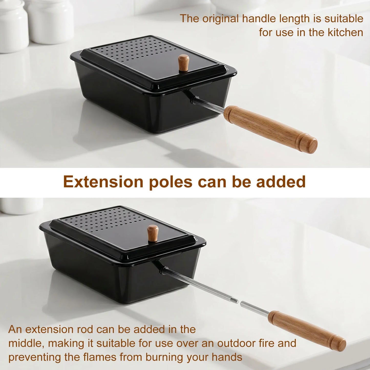 Cast Iron Popper with Nonstick Finish and Extended Handle Fireplace Popcorn Popper for Backyard RV Camping and Home Use