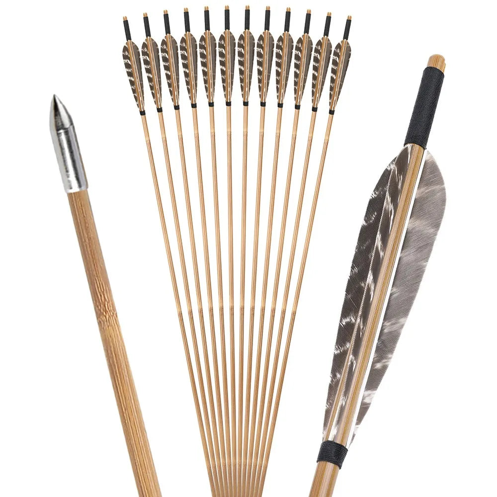 12 X Bamboo Archery Arrows 5" Feather Longbow Recurve Bow Hunting Shooting Shaft Diameter 8mm 5" waterdrop snow spot feather