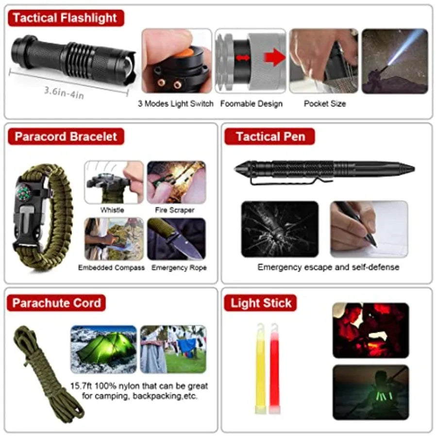 Survival Kit, 251 Pcs Survival Gear First Aid Kit with Molle System Compatible Bag and Emergency Tent, Emergency Kit for Earthq