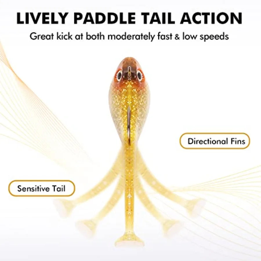 Shadtale Easy Catch Soft Fishing Lures with BKK Hooks - Trembly Sinking and Vibrating Swim for More Bites Pre-Rigged Swimbaits