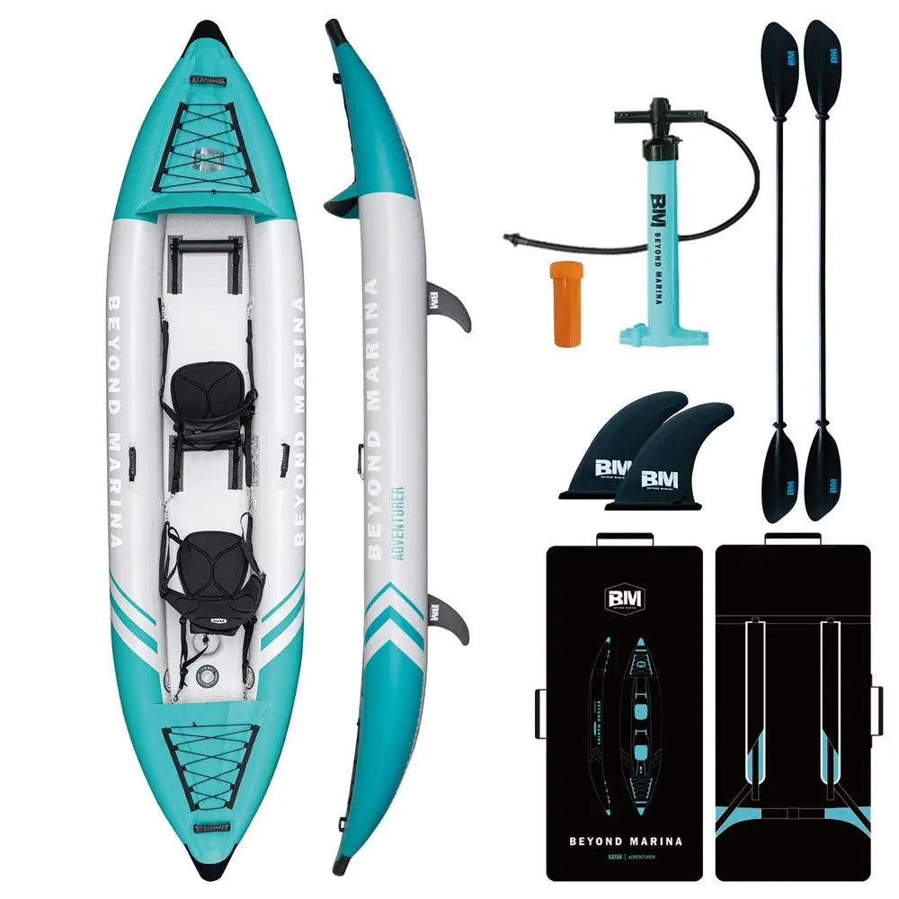 Kayak 2 Person Adult Tandem Kayak With Drop Stitch Floor, Touring Kayak With Aluminum Paddles, Seats, Footrests,Pump,Fins Custom