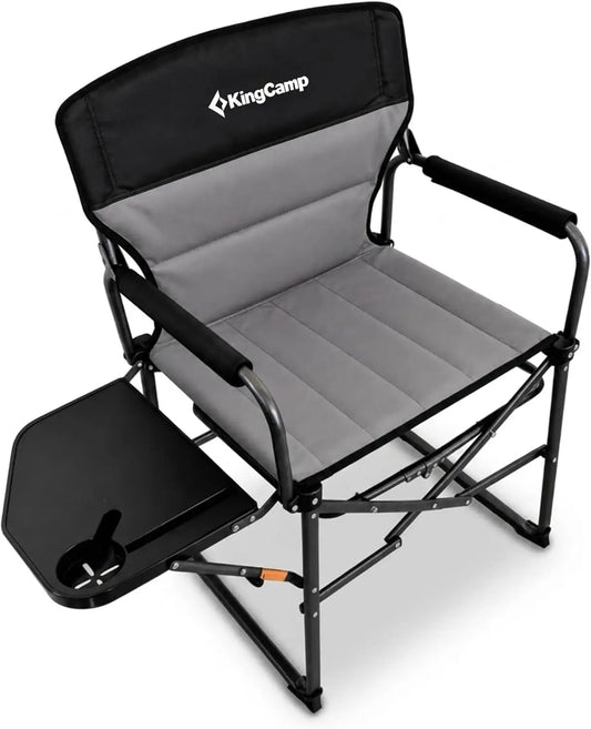 Heavy Duty 440lbs Folding Camping Chair with Side Table, Wide Seat & Anti-Sag Fabric, Easy Setup for Outdoor Lawn Fishing RV