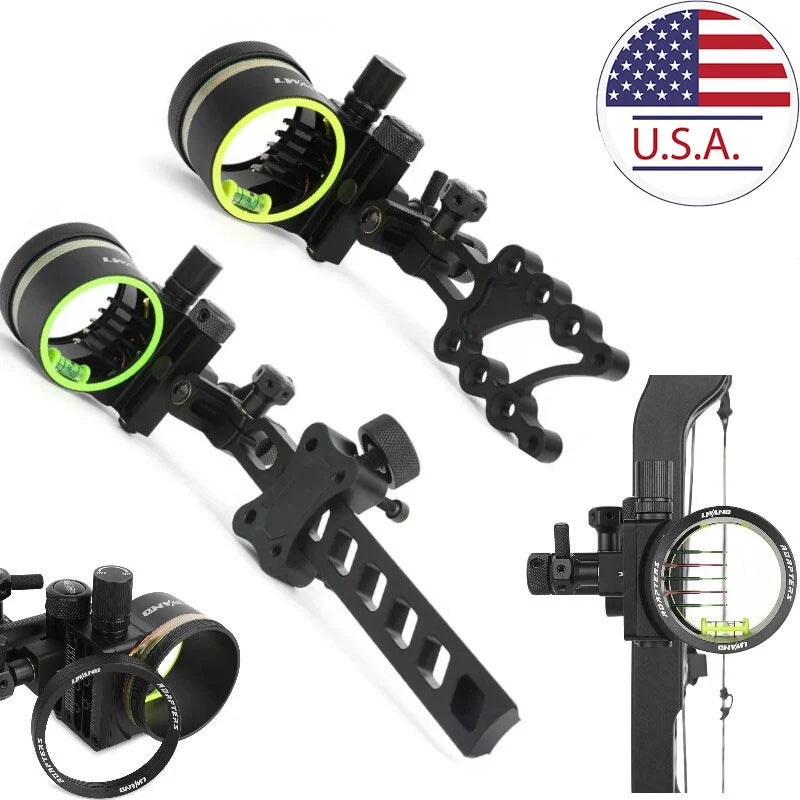 Compound Bow Sight 5Pin 0.019" Fiber Optic Adjustable Alloy Right Hand for Hunting Target Shooting Outdoor Accessories