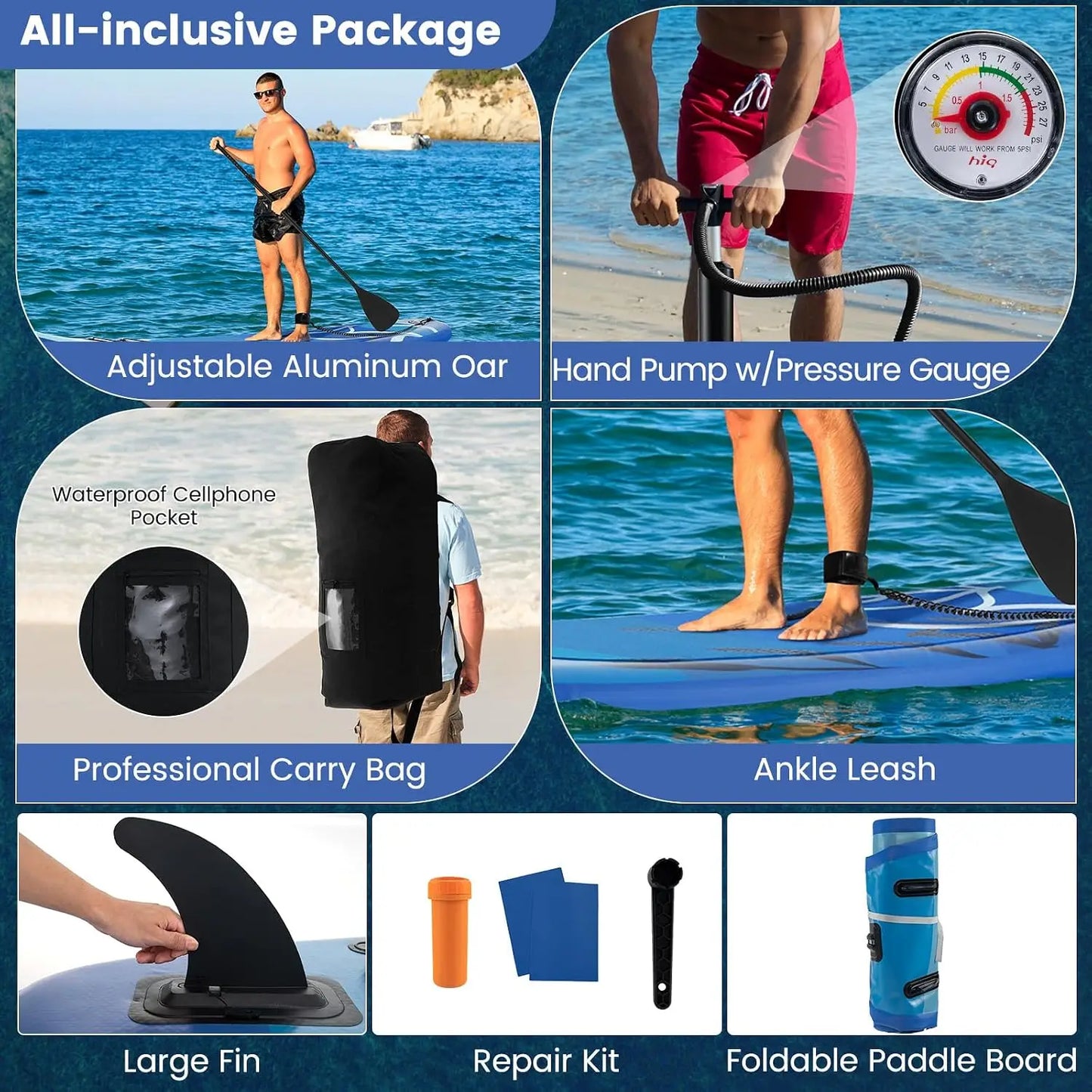 Inflatable Stand Up Paddle Board with SUP Accessories, Removable Fin, Pump, Leash & Carry Bag, Blow Up Paddle Boards Standing Boat
