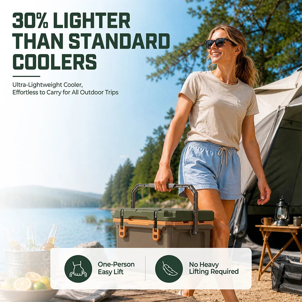 ChillyCode Khaki Grey Ultra Light Hard Cooler, 22QT Refrigerator 7-Day Cooling Leak Proof and Heavy-duty With All Terrain Wheels Suitable For Camping Beach Fishing Boat and Outdoor