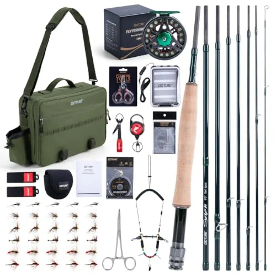 Fly Fishing Rod and Reel Combo with Fly Rod and Gear Case, 9Feet 4-Piece Fly Rod, Pre-Spooled Reel, Fly Line, Flies, Leader, Ti