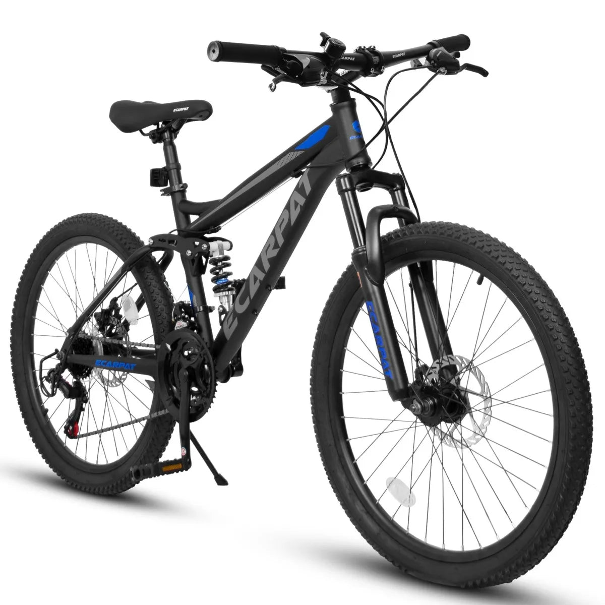 A2660 Mountain Bike 26 Inch Wheels, 21-Speed Full Suspension Mens Womens Trail Commuter City Mountain Bike, Carbon Steel Frame Disc Brakes Thumb Shifter Front Fork Rear Shock Absorber Bicycles