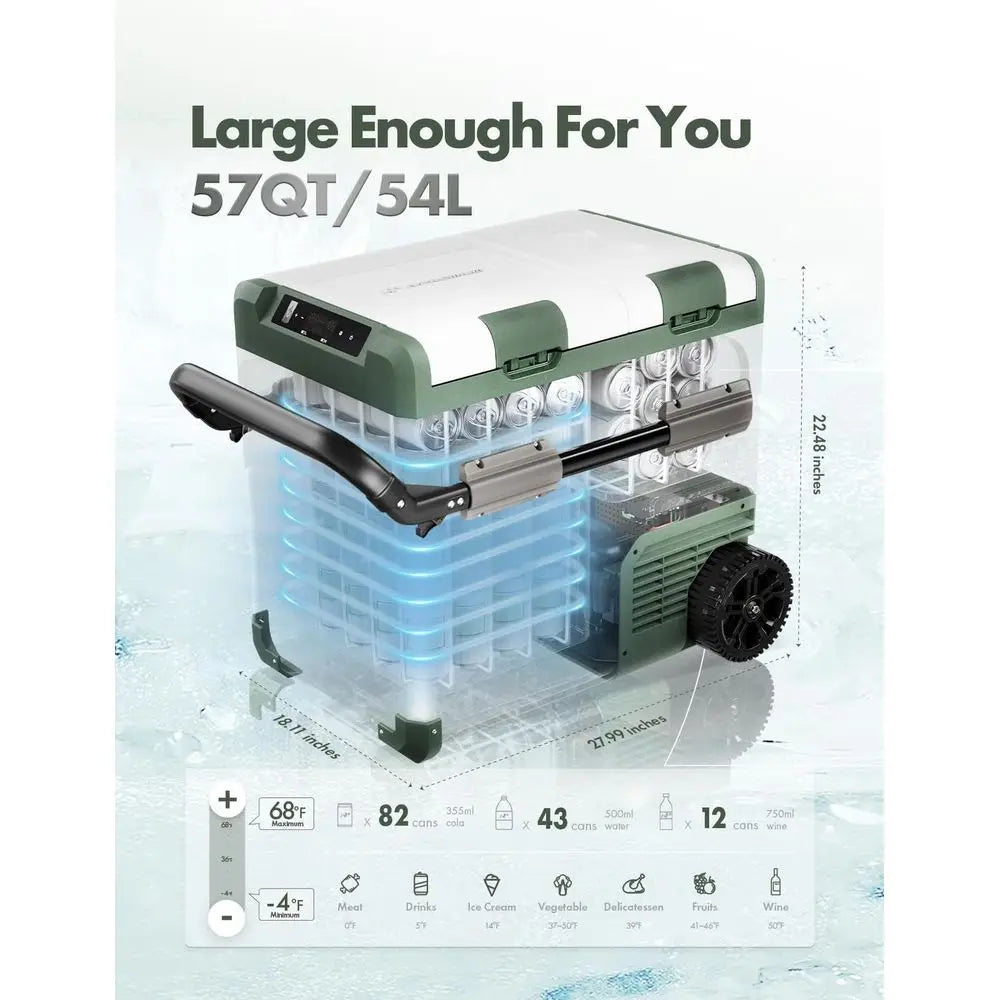 12 Volt Refrigerator 57QT 54.2L Portable Car Fridge Cooler, 4F68F Separated Zone Portable Freezer APP Control with 12 24V DC am