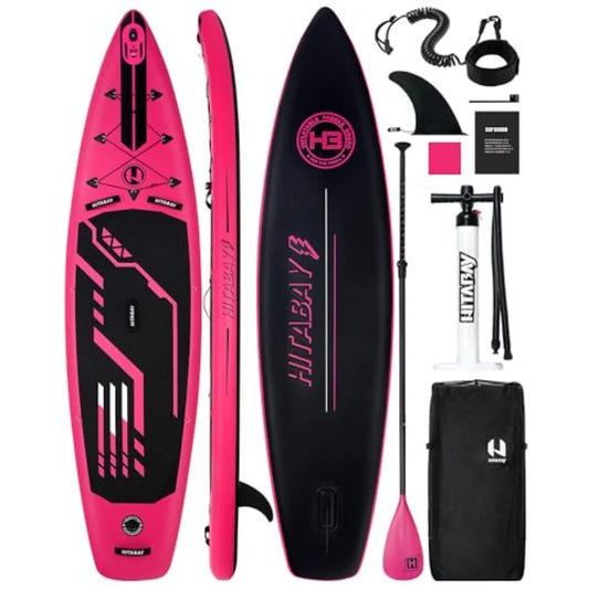 Inflatable Stand Up Paddle Board for outdoor water sports, drop-stitch PVC material, blue/gray color, ultra-lightweight at 17.3