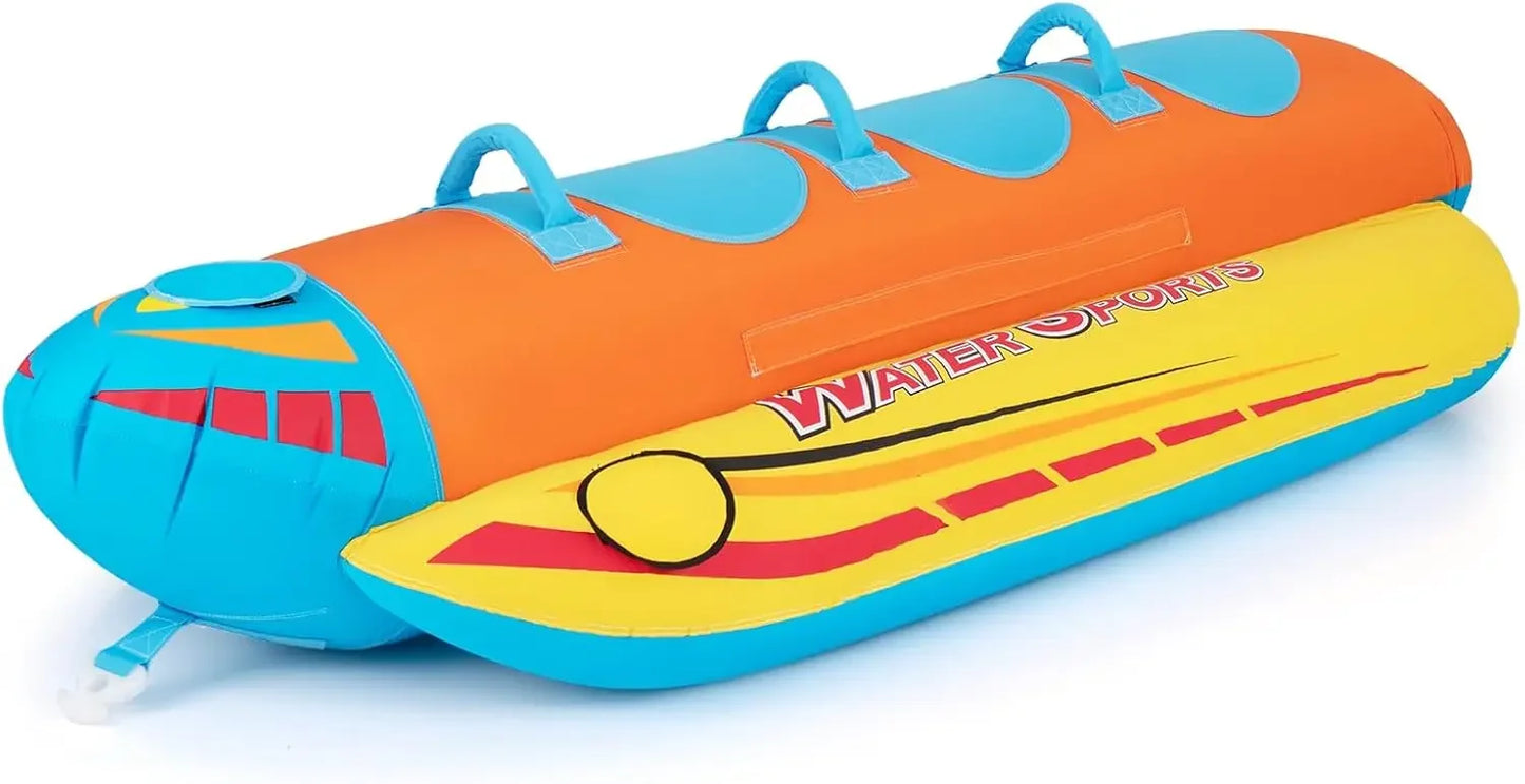 Inflatable Towable Tubes for Boating,1-2/1-3 Rider Hot Dog Tube for Boat to Pull, Water Sports Banana Boat with EVA-Padded Seats